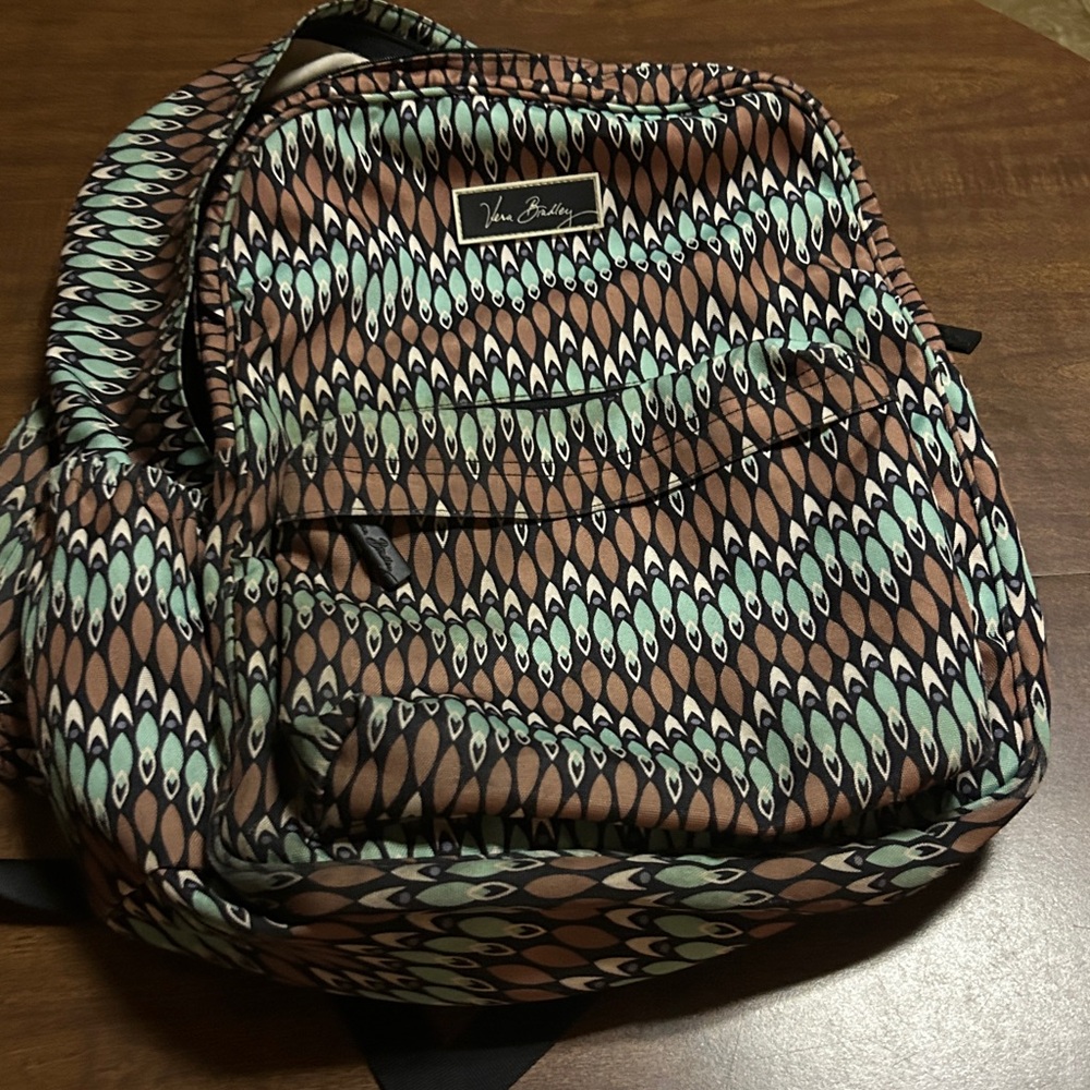 Vera Bradley Brown and Green Patterned Backpack